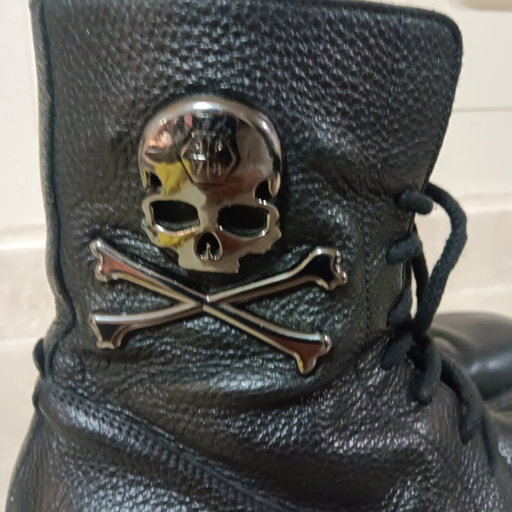 Philipp Plein Leather Boots Big Skull  Cross Bones Lace Up Unisex Sze 41 W9.5/M8 - Picture 4 of 12